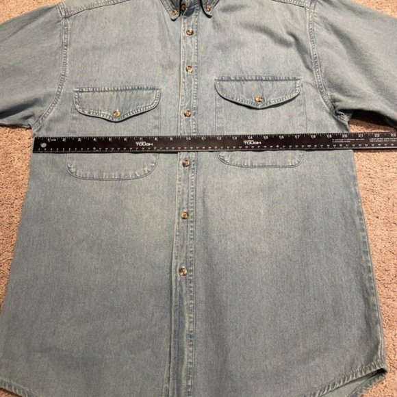 Vintage 90s TRUE IDENTITY 100% Cotton Chambray Denim Shirt Shacket Mens Size S - Picture 9 of 10